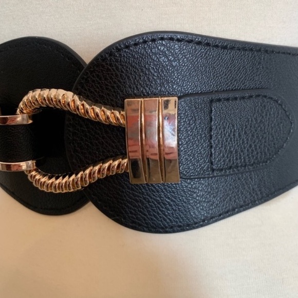 Black & Gold Wide Stretchy Belt Retro Boho 80s 90s - Picture 4 of 8